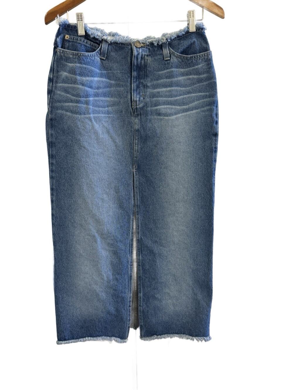 R4R Denim Maxi Skirt With Front Slit Size 9 (6-8) Blue Medium Wash
